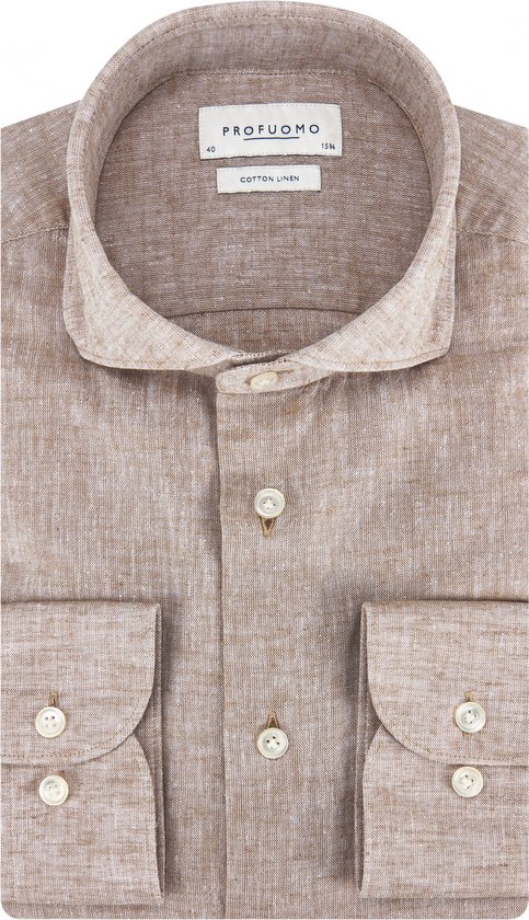 Profuomo - Chemise en lin Beige - Taille 40 - Coupe slim