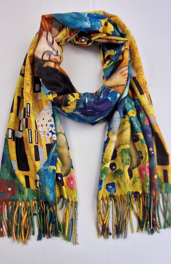 Châle peinture Gustav Klimt le baiser aux tournesols de matière plus épaisse avec 2 kanten (1 face unie)