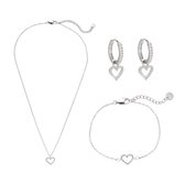 Dottilove - Shining Heart Juwelen set - Wit - Oorbellen, Armband, Ketting - Zilver - Damessieraden