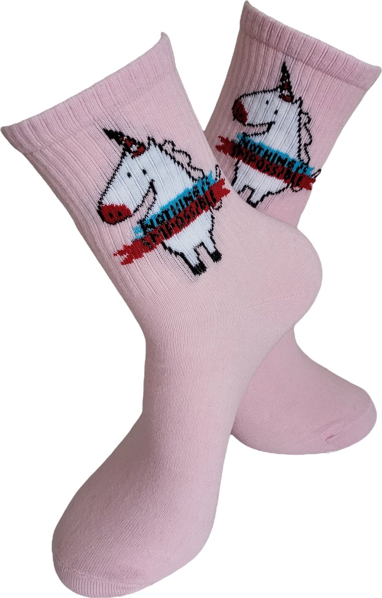 Verjaardags cadeau - Eenhoorn Sokken - vrolijke sokken - regenboog - witte sokken - tennis sokken - sport sokken - valentijns cadeau - sokken met tekst - aparte sokken - grappige sokken - Sokken waar je vrolijk van wordt - maat 37-44
