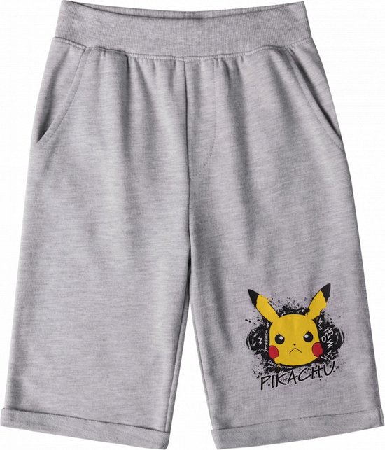 Pokemon jongens short / bermuda / korte broek met Pikachu opdruk, grijs, maat 152