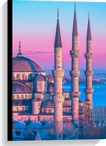 Canvas - Sultan Ahmetmoskee in Istanbul met Roze Blauwe Lucht - 40x60 cm Foto op Canvas Schilderij (Wanddecoratie op Canvas)