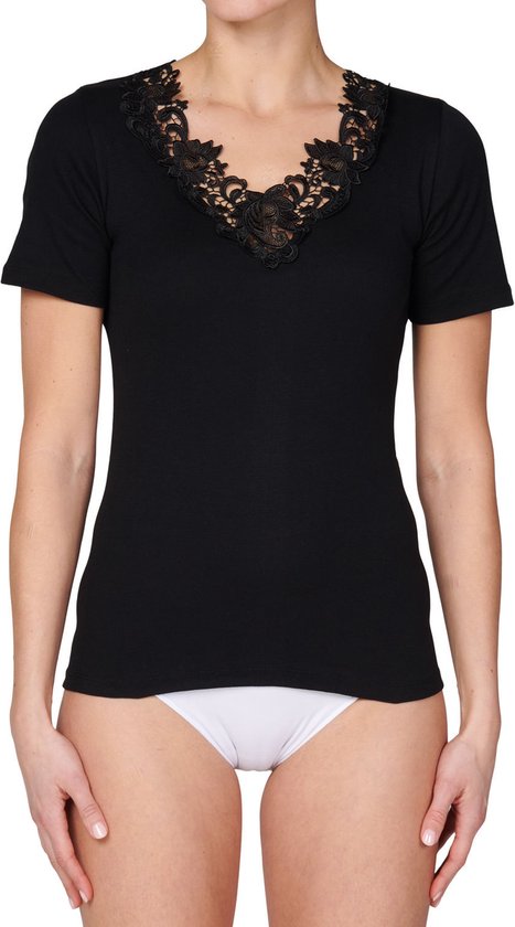 Toker Ladies Shirt dentelle, manches courtes 206/1 - 50 - Zwart