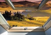 Fotobehang - Vlies Behang - 3D Uitzicht op het boeren bergachtige landschap vanuit het dakraam - 312 x 219 cm