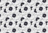 Fotobehang - Vlies Behang - Zwart-wit Bloemenpatroon - 152,5 x 104 cm