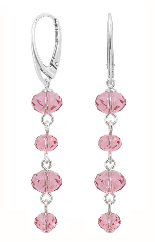 ARLIZI 2202 Oorbellen roze Swarovski kristal briolette - sterling zilver - 5,5 cm