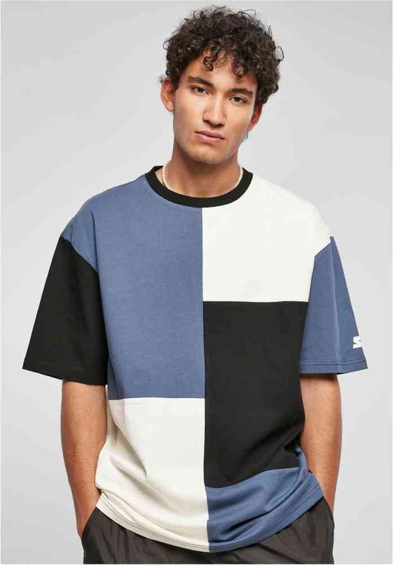 Starter Black Label - Patchwork Oversize Heren T-shirt - M - Blauw/Multicolours