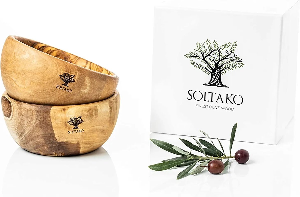 Soltako - Snackschaal 14cm - 2 stuks - Olijfhout - Handgemaakt