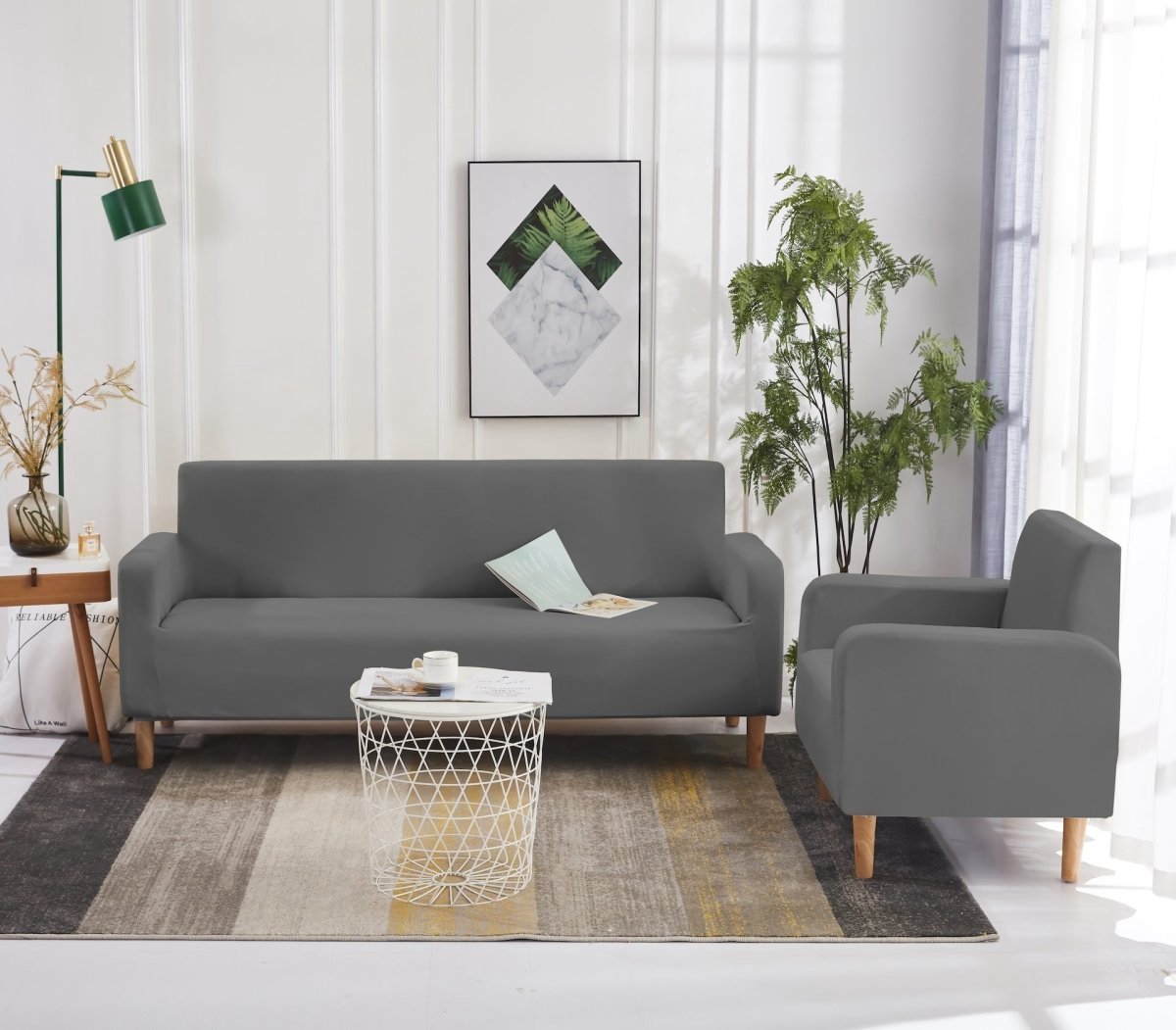 Housse de canapé RAYMIE Grijs Housse de meuble 4 places (230280 cm) Protecteur de...