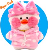 Klikkopers® - Paper Duck knuffel - Roze Hoodie met Stippetjes - 30 cm - Paper Duck - Lalafanfan - Paperduck - Wit