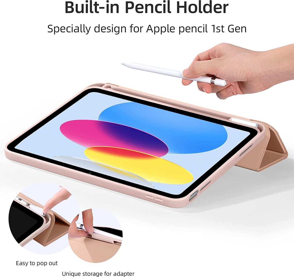 Apple iPad 10e Generatie 10.9 (2022) hoes met pencil houder Trifold hoes met...