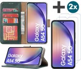 Arara Hoesje geschikt voor Samsung Galaxy A54 (5G) hoesje - bookcase met pasjeshouder + 2x Screenprotector tempered glass - Groen