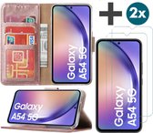 Arara Hoesje geschikt voor Samsung Galaxy A54 (5G) hoesje - bookcase met pasjeshouder + 2x Screenprotector tempered glass - Rosegoud