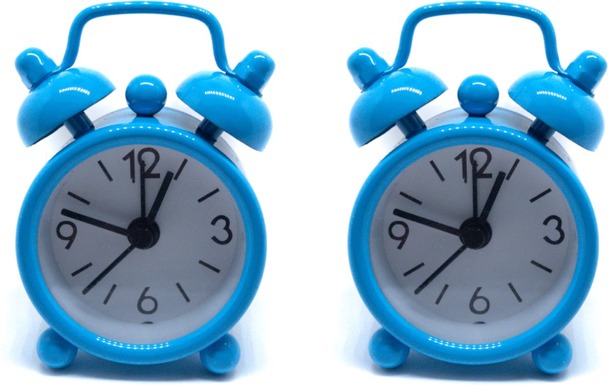 Set van 2 kleine wekkertjes - Blauw - Mini Wekkertje - Mini Klokje - Klein Wekkertje - Reiswekker - Mini Alarm Klok - Wekkertje Voor In Stolpen
