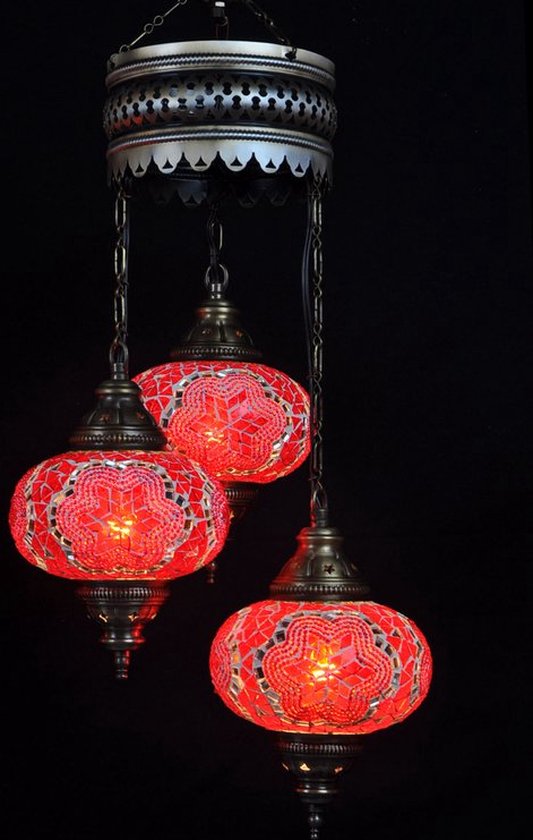 Turkse Lamp Hanglamp Mozaïek Marokkaanse Oosters Lamp Handgemaakt Kroonluchter Rood 3 bollen