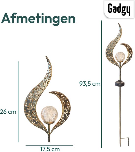 Gadgy Solar Flame Lamp met Grondspies – Solar Tuinverlichting set 2 st. - Tuinverlichting op Zonneenergie Buiten – Led Buitenverlichting met Sensor - Tuinlantaarn - Tuinfakkel - Tuinsteker - Brons kleurig Metaal