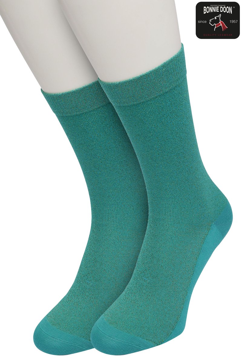 Bonnie Doon Set Katoenen Glitter Sokken Dames Blauw/Groen maat 36/42 - Set met 2 paar Sokken - Glitter Subtiel - Katoen met zachte Lurex - Zachte Sokken - Gladde Naden - Perfecte Pasform - 2 pack - Multipack -Peacock Green - OL05113802.313