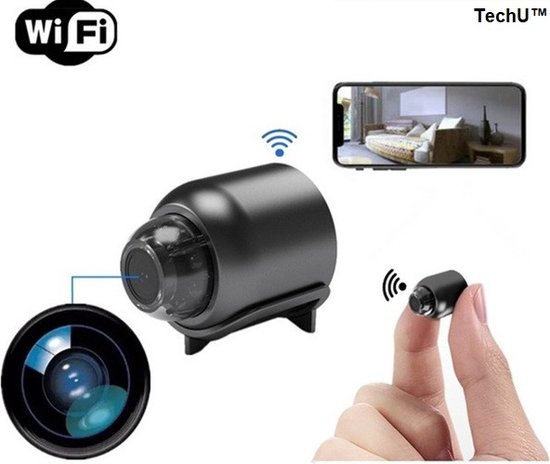 TechU ™ Spycam Secret Mini Camera - Fonctionne avec WiFi - Mini caméra de sécurité - Vision diurne et nocturne - Détection de mouvement - Y compris 32 Go Micro SD - Micro caméra HD 1080P - Zwart