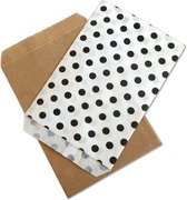 Prigta - Papieren zakjes - Bruin + wit polka dots - 10x16 cm - 50 stuks - / cadeauzakjes