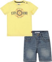 Koko Noko - Dirkje - Kledingset - 2delig - Jongens - Short Blue Jeans - Shirt Yellow met print - Maat 104