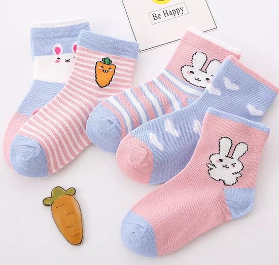 Baby Berliée - 5 Paar Schattige Baby Sokken - Paars en Roze - Konijn - 1-3 jaar