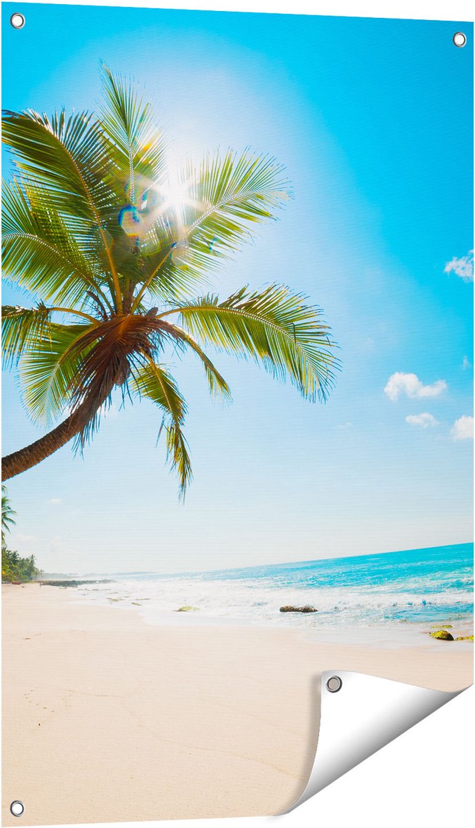 Gards Tuinposter Tropisch Strand en Zee in Sri Lanka - 60x90 cm - Tuindoek - Tuindecoratie - Wanddecoratie buiten - Tuinschilderij Multikleur