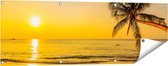 Gards Tuinposter Tropisch Strand tijdens Zonsondergang - 120x40 cm - Tuindoek - Tuindecoratie - Wanddecoratie buiten - Tuinschilderij