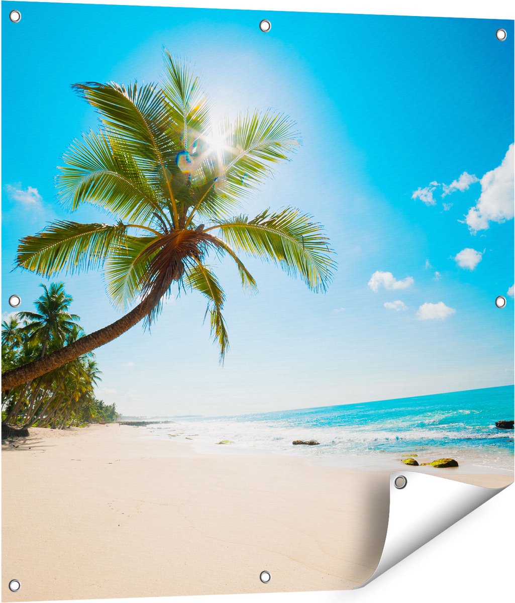 Gards Tuinposter Tropisch Strand en Zee in Sri Lanka - 80x80 cm - Tuindoek - Tuindecoratie - Wanddecoratie buiten - Tuinschilderij Multikleur
