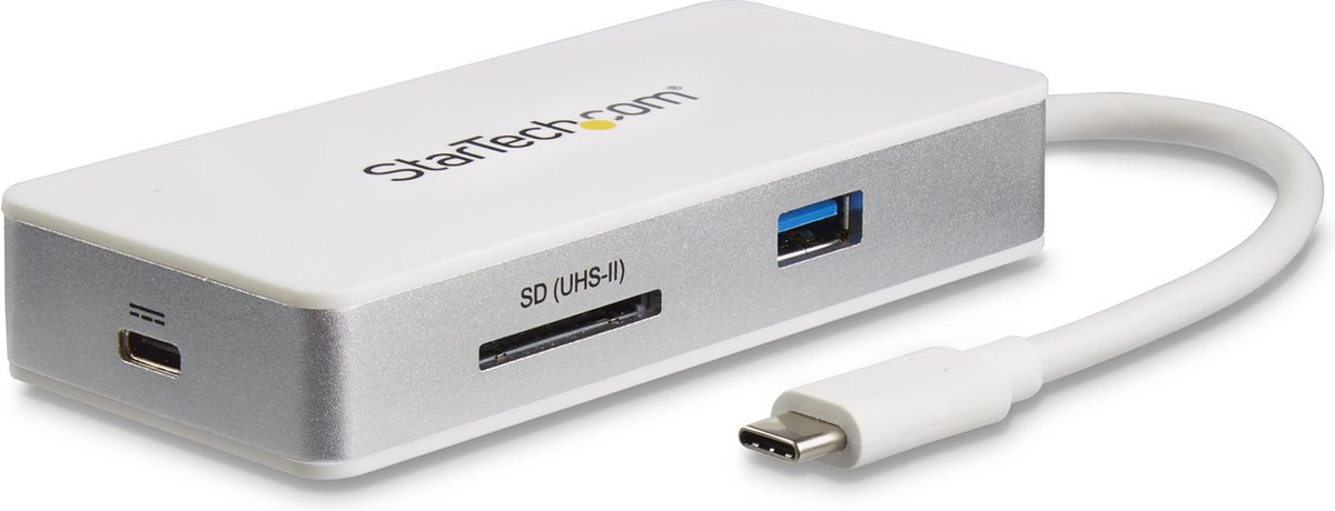 StarTech.com USB-C 4-in1 multiport adapter - SD / SDHC / SDXC (UHS-II) kaartlezer - 100W Power Delivery - 4K HDMI - GbE - 1x USB 3.0 - USB C hub - Dockingstation - USB-C - HDMI - GigE