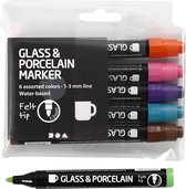 Glas- en Porseleinstiften, lijndikte 1-3 mm, semi-dekkend, extra kleuren, 6 stuk/ 1 doos