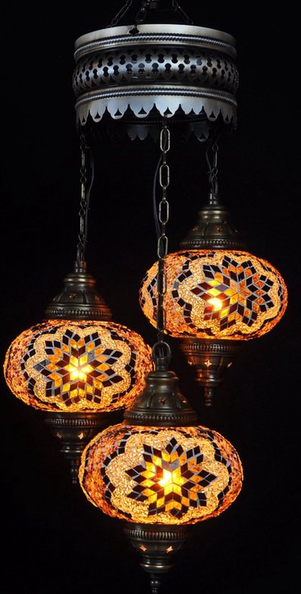 Turkse Lamp Hanglamp Mozaïek Marokkaanse Oosters Handgemaakt Kroonluchter Bruin 3 bollen