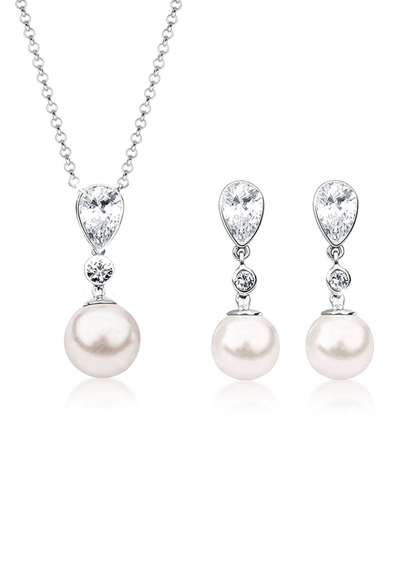 Nenalina - Sieraden Set - Dames Hanger Elegant Set Oor Hanger met synth parel en zirkonia in 925 sterling zilver - Dames