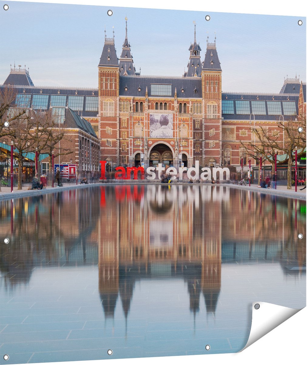 Gards Tuinposter Amsterdam Rijksmuseum - I Amsterdam Tekst - 110x110 cm - Tuindoek - Tuindecoratie - Wanddecoratie buiten - Tuinschilderij Multikleur