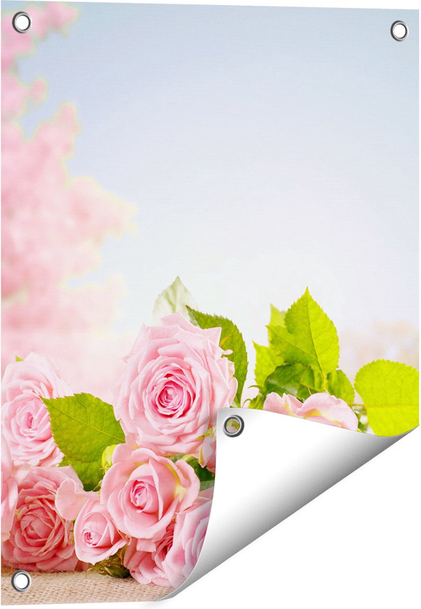 Gards Tuinposter Boeket Roze Rozen Bloemen - 40x50 cm - Tuindoek - Tuindecoratie - Wanddecoratie buiten - Tuinschilderij Multikleur