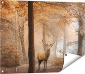 Gards Tuinposter Hert in het Bos - Herfst - 80x60 cm - Tuindoek - Tuindecoratie - Wanddecoratie buiten - Tuinschilderij