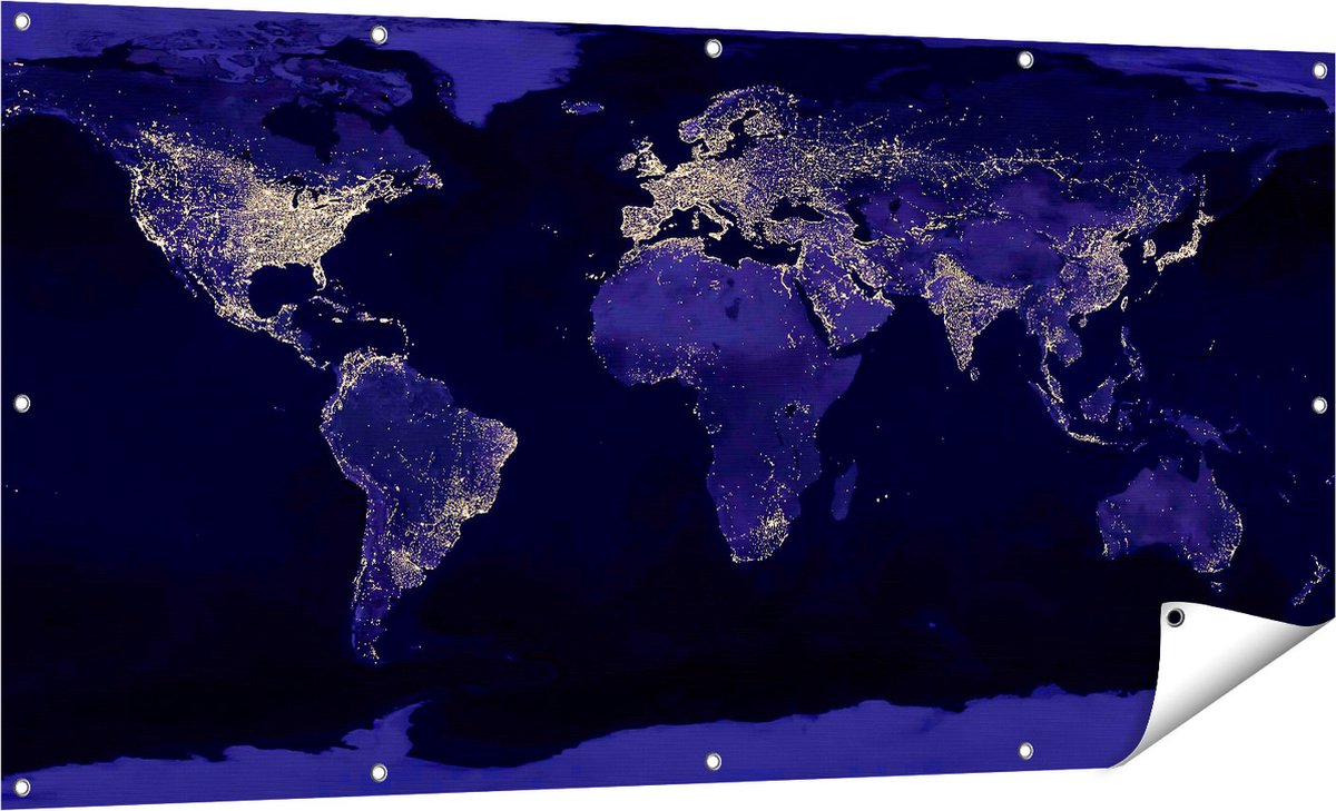 Gards Tuinposter Wereldkaart met Licht Observaties - 160x80 cm - Tuindoek - Tuindecoratie - Wanddecoratie buiten - Tuinschilderij Multikleur