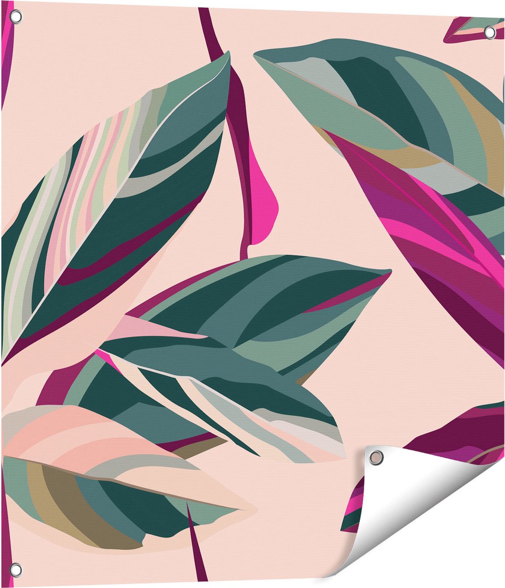 Gards Tuinposter Bloem Bladeren - Bloemen - Abstract - 70x70 cm - Tuindoek - Tuindecoratie - Wanddecoratie buiten - Tuinschilderij Multikleur