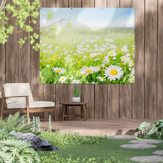 Gards Affiche de Jardin Fleur Champ de Marguerites - Fleurs - 150x120 cm - Toile Jardin - Décoration de jardin - Décoration murale Extérieur - Tableau Jardin