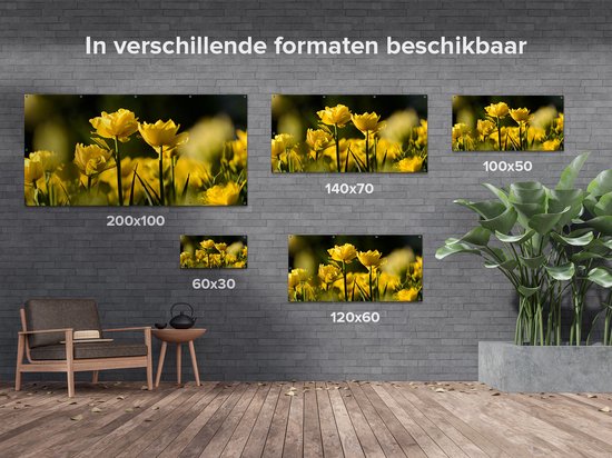 Gards Affiche jardin Tulipes jaunes - Fleurs - 200x100 cm - Toile jardin - Décoration de jardin - Décoration murale extérieur - Tableau jardin