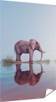 Gards Tuinposter Olifant bij het Water - 120x180 cm - Tuindoek - Tuindecoratie - Wanddecoratie buiten - Tuinschilderij