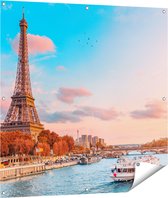 Gards Tuinposter Eiffeltoren in Parijs aan het Water - 100x100 cm - Tuindoek - Tuindecoratie - Wanddecoratie buiten - Tuinschilderij