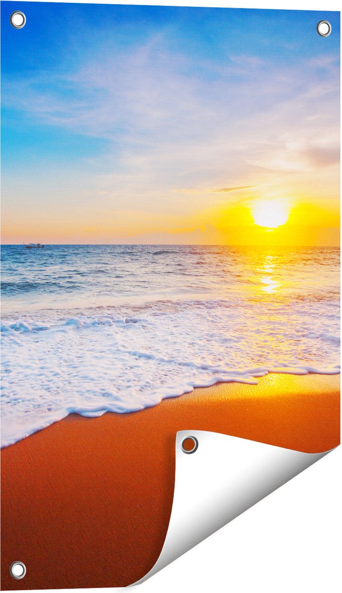 Gards Tuinposter Strand en Zee tijdens Zonsondergang - 40x60 cm - Tuindoek - Tuindecoratie - Wanddecoratie buiten - Tuinschilderij Multikleur
