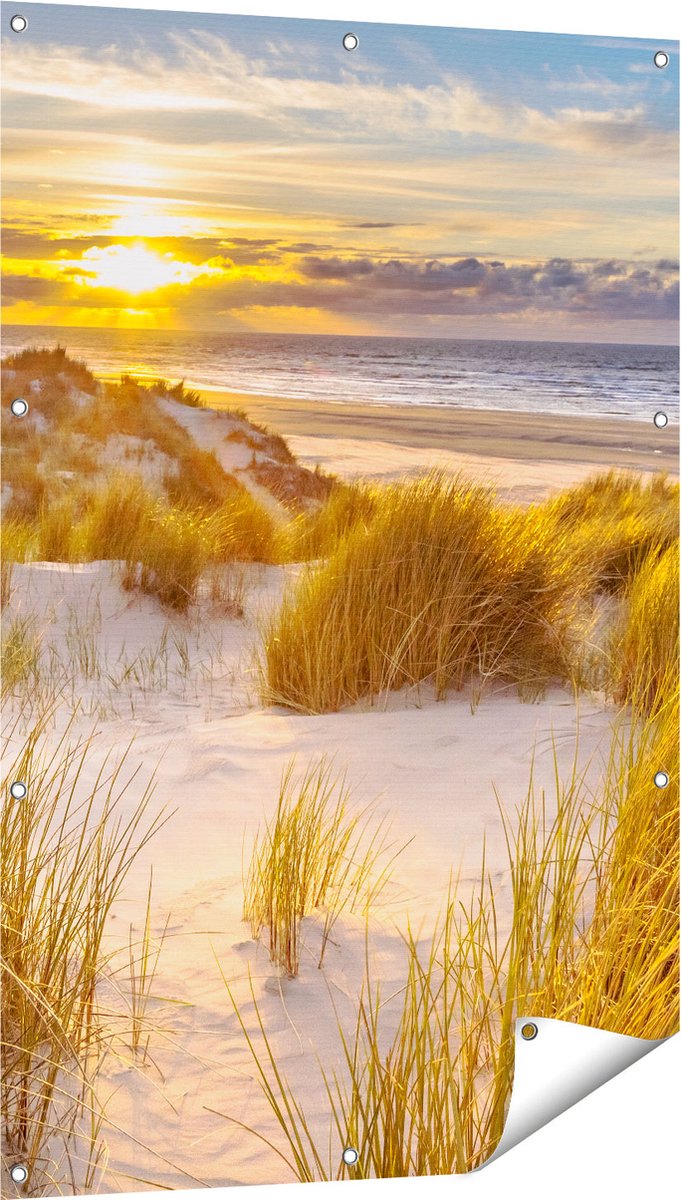 Gards Tuinposter Strand en Duinen tijdens Zonsondergang - 80x120 cm - Tuindoek - Tuindecoratie - Wanddecoratie buiten - Tuinschilderij Multikleur
