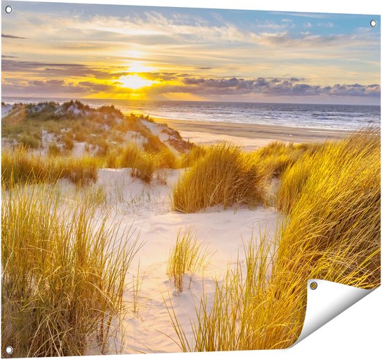 Gards Tuinposter Strand en Duinen tijdens Zonsondergang - 100x80 cm - Tuindoek - Tuindecoratie - Wanddecoratie buiten - Tuinschilderij