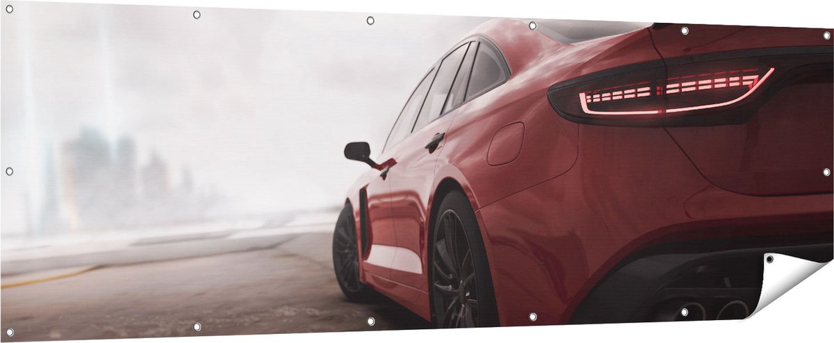 Gards Tuinposter Rode Sportwagen Auto - 210x70 cm - Tuindoek - Tuindecoratie - Wanddecoratie buiten - Tuinschilderij Multikleur