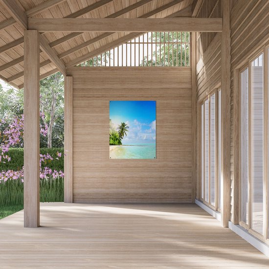 Gards Poster de jardin Plage tropicale au bord de la mer bleu clair - 80x100 cm - Toile de jardin - Décoration de jardin - Décoration murale extérieure - Tableau de jardin