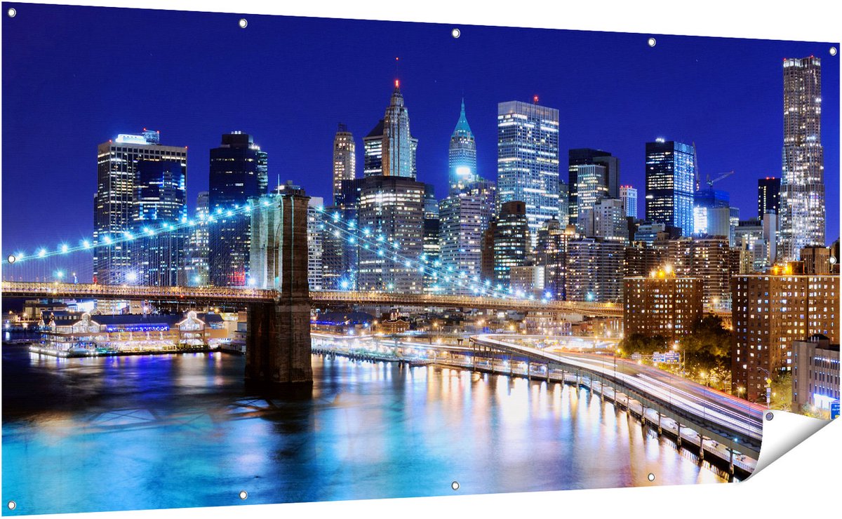 Gards Tuinposter Skyline New York in het Centrum - 200x100 cm - Tuindoek - Tuindecoratie - Wanddecoratie buiten - Tuinschilderij Multikleur