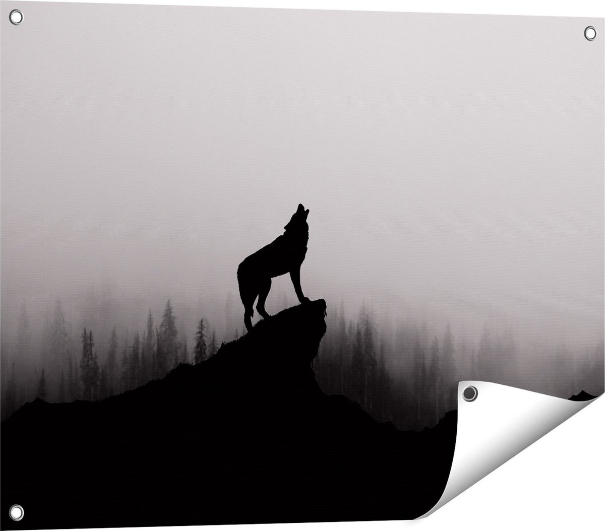 Gards Tuinposter Silhouet van een Huilende Wolf - Abstract - 80x60 cm - Tuindoek - Tuindecoratie - Wanddecoratie buiten - Tuinschilderij Multikleur