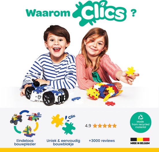 Clics Politie 8-in-1 bouwblokken– DUURZAAM SPEELGOED gemaakt van GERECYCLEERDE kunststof- bouwset 8 in 1 - speelgoed 4,5,6,7,8 jaar jongens en meisjes- educatief speelgoed- Montessori speelgoed- constructie speelgoed
