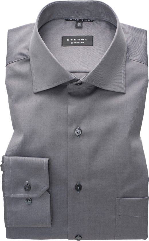 ETERNA comfort fit overhemd - twill - antraciet grijs - Strijkvrij - Boordmaat: